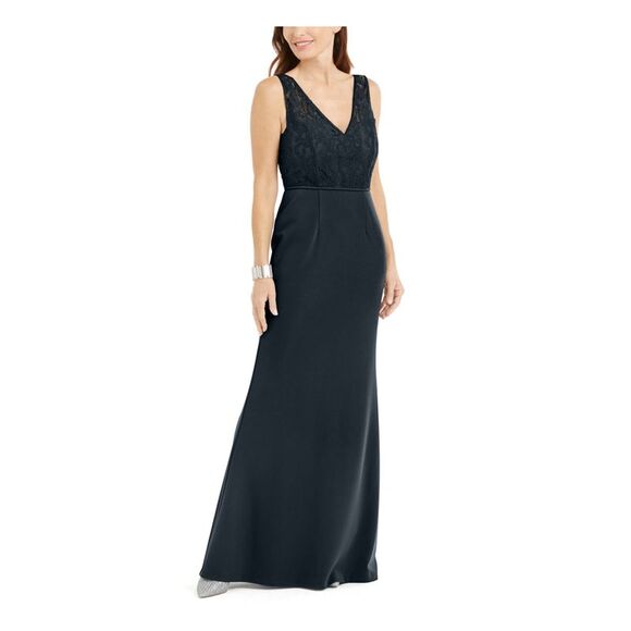 ADRIANNA PAPELL Dresses & Skirts - ADRIANNA PAPELL Womens Slitted Ruched Sleeveless V Neck Full-Length Formal Dress